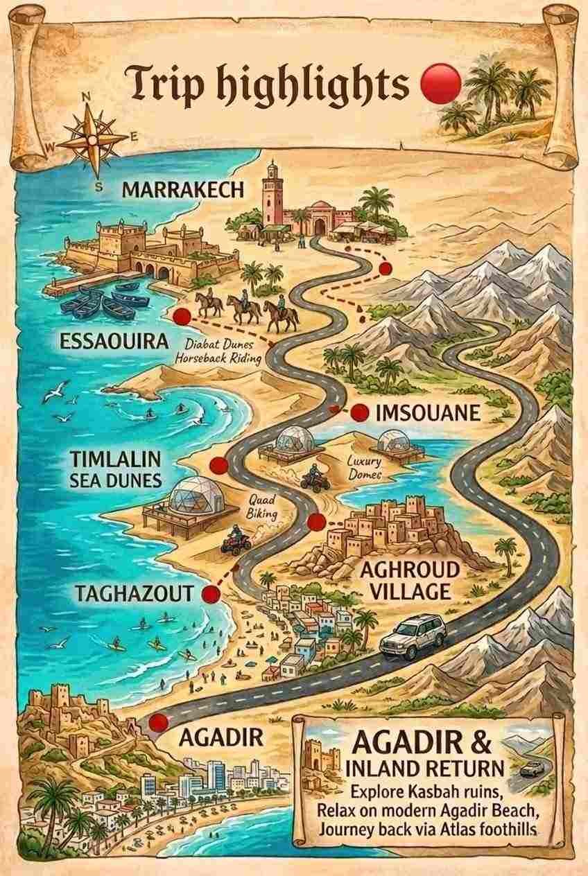 3-Day Morocco Coastal 4x4 Tour: Essaouira, Timlaline Desert & Taghazout